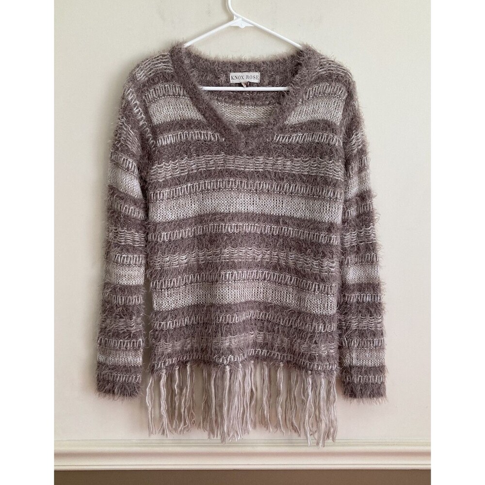 Knox Rose Sweater Stripes Brown Fringe
